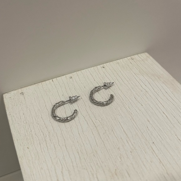 NWOT Silver Small Hoop Earrings- Textured - Picture 1 of 3
